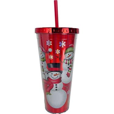 Imagem de Spoontiques - Copo de alumínio acrílico com canudo – 20 – Tampa de bloqueio metálico com canudo – Parede dupla isolada – Livre de BPA – Copo de folha de boneco de neve
