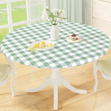 Imagem de misaya Toalha de mesa redonda ajustada com borda elástica, capa de toalha de mesa de flanela de vinil à prova d'água xadrez búfalo serve para mesas redondas de 91 a 112 cm para jantar, ao ar livre