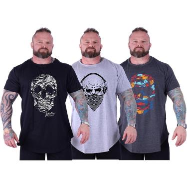 Imagem de Kit 3 Camiseta Longline Plus Size Masculina MXD Conceito Estampado Academia Casual Treino-Masculino