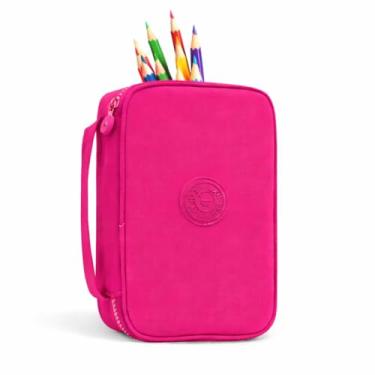 Imagem de Estojo Box Organizador Escolar Com Divisórias Multifuncional 24 Elásticos Lápis Caneta 100 Pens Masculino Feminino Premium Rosa