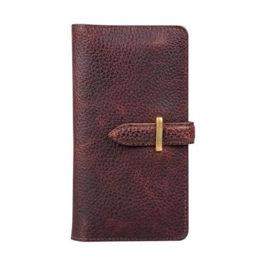 Imagem de RMAWRAD Porta-carteira/cartão duplo de couro legítimo, unissex, feito de couro bovino de flor integral, com compartimentos para cartões e um porta-moedas, Marrom escuro, Long style, Simples