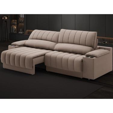 Imagem de Sofá com Porta Copos Carregador USB Ret Rec Murano 2,00m Velosuede - NETSOFAS