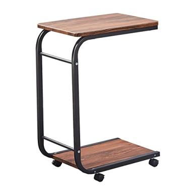 Imagem de KEG801302 Suporte de impressora móvel de 2 níveis, carrinho de rodinhas com organizador de CPU para escritório doméstico, prateleira de fax multiuso com roda giratória, mesa de impressora marrom