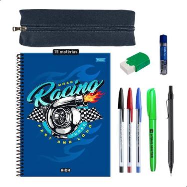 Imagem de Kit Escolar Caderno 15 Materias Estojo Lapiseira Canetas + Itens - Dar