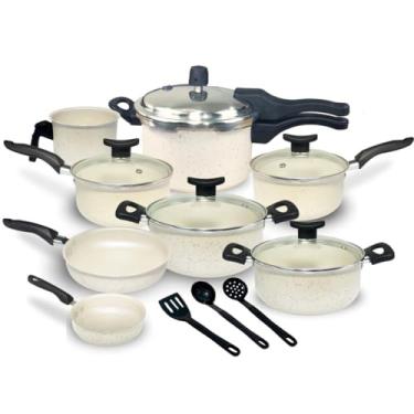 Imagem de Jogo de Panelas Teflon com Panela de Pressão 2.5L - Fechamento Externo, 11 Peças Completas para Cozinhas Domésticas (Granito)