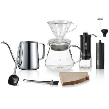 Imagem de Kit Manual para Fazer Café 8 Peças, Moedor de Café Manual, Chaleira, Filtro, Batedor de Leite Elétrico, Conjunto Completo para Preparo de Café Fresco Gourmet em Casa