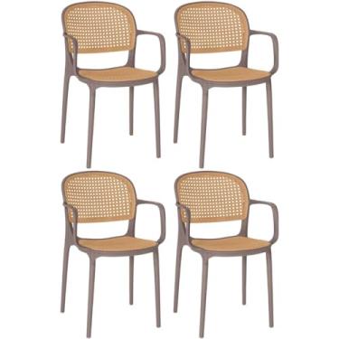 Imagem de Kit 4 Cadeiras de Jantar Roma Prática com Braços para Sala e Cozinha - Marrom Claro
