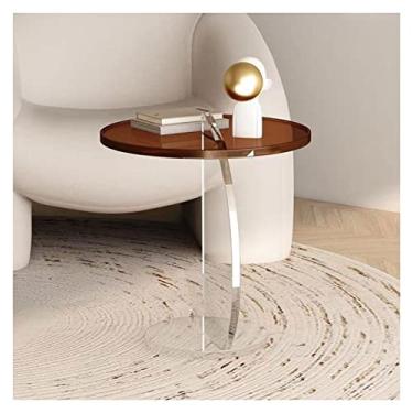 Imagem de Mesa de canto de acrílico moderna, mesa lateral redonda, mesa de centro pequena, mesa de cabeceira moderna com moldura de acrílico transparente para sala de estar, quarto e saguão, simples (marrom)