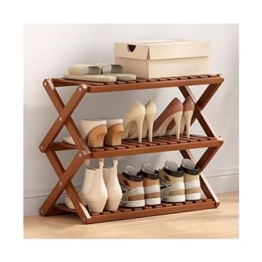 Imagem de Sapateira dobrável empilhável, organizador de sapatos estreito com estrutura cruzada de forma, prateleira de armazenamento de sapatos de pé livre para armário corredor entrada quarto sapato (cor