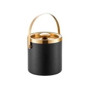 Imagem de Balde de gelo de aço inoxidável para festa com isolamento duplo Keep Cold Champagne Wine Beer Pellets Cubo de bebida (preto, grande)