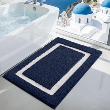 Imagem de LUMI Tapete de banheiro, 50 x 81 cm, antiderrapante, lavável, tapete de banho macio absorvente, tapetes de banheiro de microfibra fofa para piso, banheira de chuveiro, entrada, azul