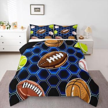 Imagem de jejeloiu Conjunto de edredom esportivo de rúgbi, tamanho solteiro, com tema esportivo, colmeia para decoração de quarto de crianças, meninos, meninas, microfibra, ultramacia, respirável