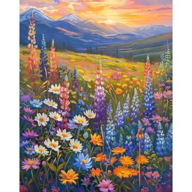 Imagem de EIBEILI Kits de arte de diamante para adultos, montanhas nevadas e mar de flores, kits de pintura de diamante para iniciantes redondos 5D broca completa pontos de diamante artesanato para decoração de