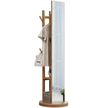 Imagem de KHUTRW3D Espelho giratório de comprimento total para quarto, cabideiro, piso de casa de uma peça, encaixe, suporte livre de cabide