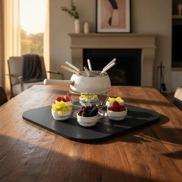 Imagem de Prato Giratório Centro de Mesa Tampo Tábua para Mesa 80 cm Preto Laca 