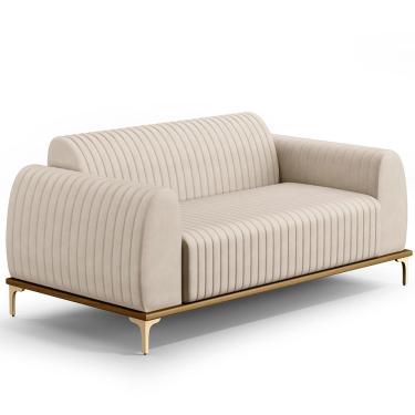 Imagem de Sofá 3 Lugares Para Sala de Estar Molino 180 cm D02 Pés D'Ouro Veludo Bege C-309 - Lyam Decor
