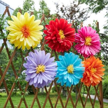 Imagem de OBBOLO Flores de papel grandes, decorações de papel de seda de 50 cm para parede, amarelo, vermelho, rosa, laranja, azul e roxo, flores de papel gigantes feitas à mão para decoração de parede de verão
