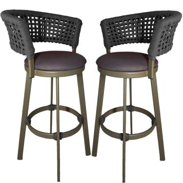 Imagem de 2 Banquetas Somália Em Alumínio E Corda Náutica Jardim Prata