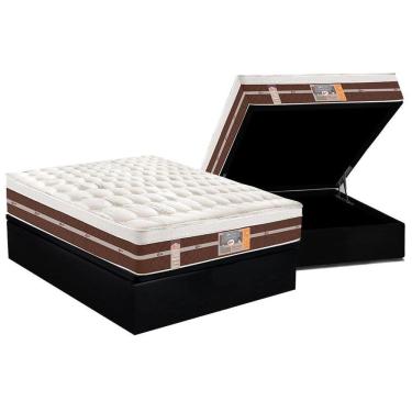 Imagem de Cama Box Baú Casal: Colchão Molas Ensacadas Castor Silver Star Air Híbrido + Base Black(138X188)