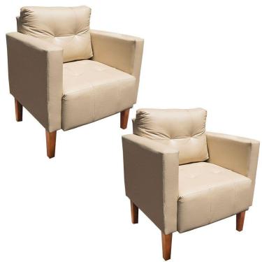 Imagem de Kit 02 Poltronas Lívia Corino Bege Pés Chanfrado Drossi