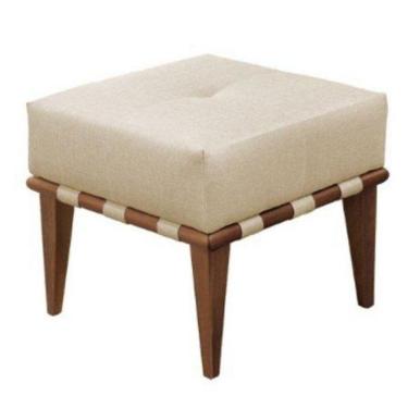 Imagem de Pufe Banqueta Noé Linho Claro Luxo Madeira Maciça