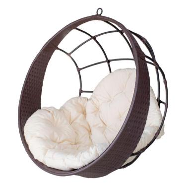 Imagem de Cadeira Balanço Ninho Suspenso De Fibra C- Almofada Impermeável Tabaco C- Branco Gelo