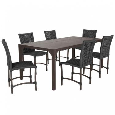 Imagem de Jogo 6 Cadeiras Corda Náutica E Mesa Retangular Ripada 2,00m Preto