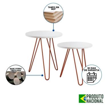 Imagem de Mesa De Lateral Duo Lisboa Ferro Cobre Tampo Branco - Cor: Branco