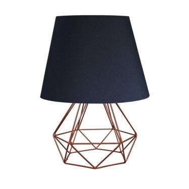 Imagem de Abajur De Mesa Aramado Diamante Preto Cobre Cúpula Algodão