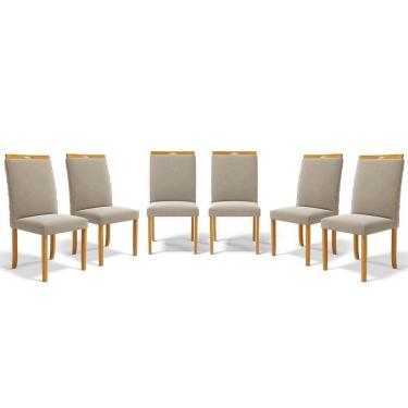 Imagem de Kit Com 6 Cadeiras Agnes Madeira Maciça Estofadas Para Mesa De Jantar Veludo Bege 102