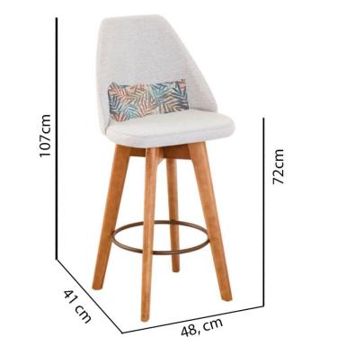 Imagem de Kit 04 Banquetas Alta Maya Giratória Com Encosto Gourmet Linho Bege e Almofada Folhas - Aurora Line