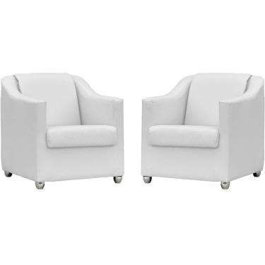 Imagem de Kit 2 Poltronas Mila Corino Cores Pé De Plástico Cromado - Branco Corino