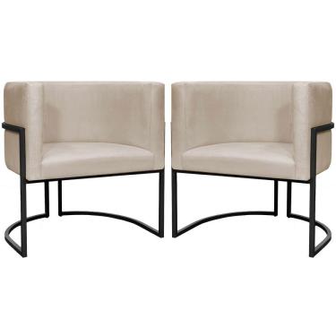 Imagem de Kit 2 Poltronas Luna Suede Cores Base De Ferro Preta - Bege, Suede