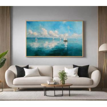 Imagem de Quadros Decorativos com Moldura Arte Mar Barco para Sala Quarto e Escr
