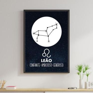 Imagem de Quadro Decorativo Coleção Signos Leão Moldura Preta 24X18Cm