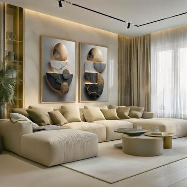 Imagem de Conjunto 2 Quadros Decorativos com Moldura Caixa Terracota Folhas  par