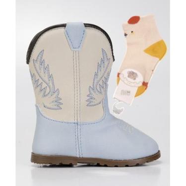 Imagem de Kit Botinha Texana Bebê Infantil Country com Bordado + Meias - FARMFUN