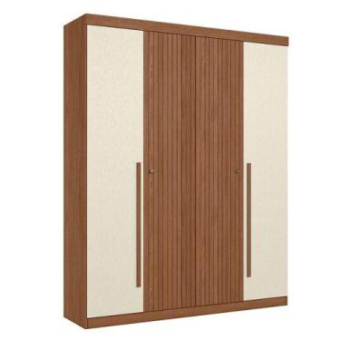 Imagem de Guarda Roupa Casal Ripado 4 Portas Buriti Jatobá Areia Acetinado - San