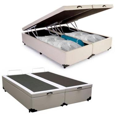 Imagem de Cama Box Baú Queen Bipartido Sintético Mega Cama Branco 158x198x45cm