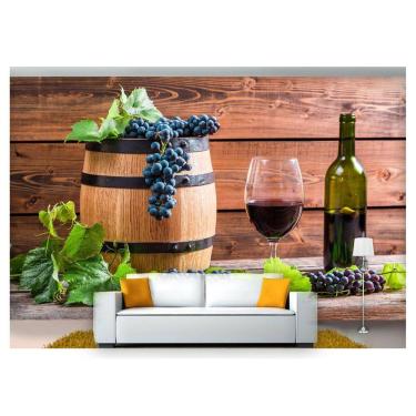 Imagem de Papel De Parede Barril Vinho Cacho De Uva 3D Al80