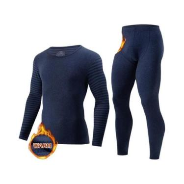 Imagem de Conjunto De Roupa Térmica Masculina plus Size, Pijamas Listrados De Ma