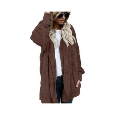 Imagem de Jaqueta Cardigã Feminina Oversized Com Capuz De Fleece Manga Longa Que