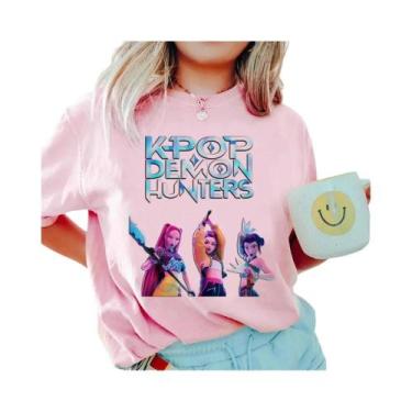 Imagem de Camiseta Unissex Anime KPop Caçadores De Demônios, Gola Redonda, Manga