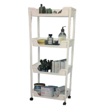 Imagem de Carrinho 4 Prateleiras Multiuso Organizador Cozinha Manicure Brinquedos  Fruteira Quarto Escritorio Varanda Branco