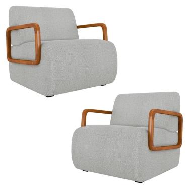 Imagem de Poltrona Decorativa Orgânica Para Sala Kit 2 Belarus Z08 Boucle Cinza Claro - Mpozenato