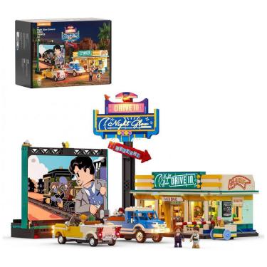 Imagem de Conjunto de blocos de montar Lumibricks City Drive-in Theater cinema drive-in com iluminação LED, 1760 peças