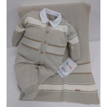 Imagem de Saída Maternidade Luxo Bebê Menino Malha Tricô Paraiso 16901, Bege, RN