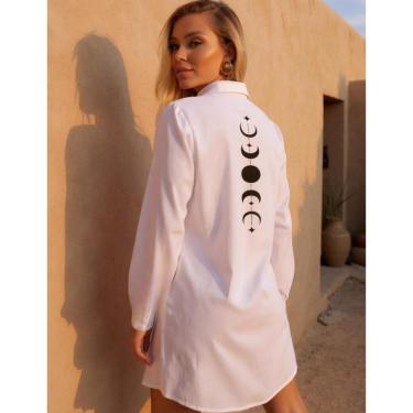 Imagem de Saida de Praia Feminina Estampada Fases Da Lua Elegante Com Bolso Funcional Mangas de Dobrar-Feminino