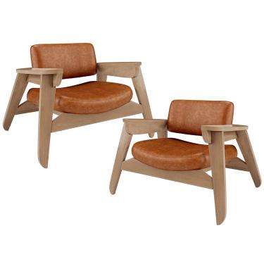 Imagem de Kit 2 Poltronas Decorativa Para Sala Living Concept L02 Nature Couríssimo Camel - Lyam Decor