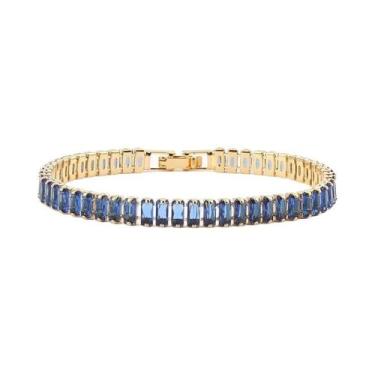 Imagem de Pulseira Feminina Larga Geométrica Com Zircônia, Banhada a Ouro 18K, J